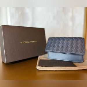Bottega Veneta Navy Card Case in Calfskin